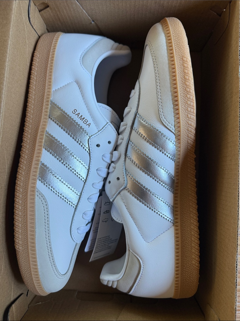 adidas Samba is Women’s White with Gum Sole and Silver Stripes - Picture 8 of 9